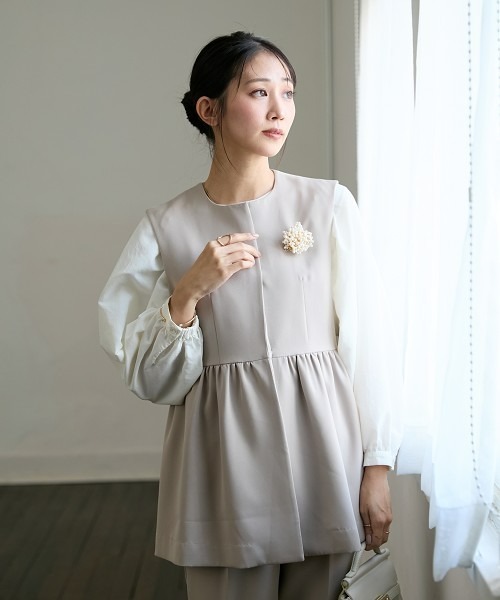 Petitjo（プッチージョ）の「小さいサイズ　ダブルクロスペプラムベスト　低身長さん・小柄女性（ベスト・レディース・ブラック/ベージュ・PSS/PM/PL/PS）」の4枚目の写真