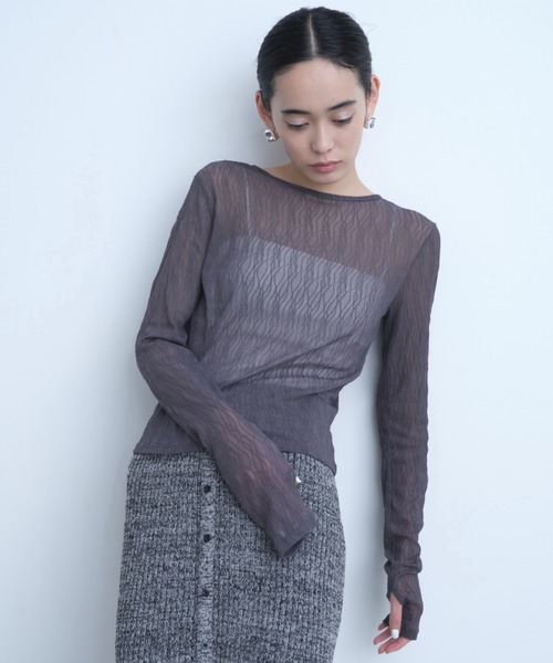 AIC.（エーアイシー）の「ウェーブ模様レーストップス（Tシャツ/カットソー・レディース・ダークパープル/ブラック/オフホワイト・FREE）」の3枚目の写真