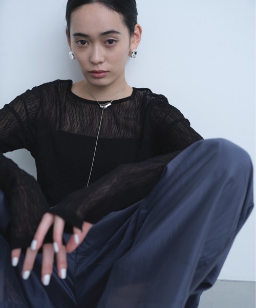 tシャツ ウェーブデザイントップス レディース ウェーブ模様レーストップス（Tシャツ/カットソー）｜AIC