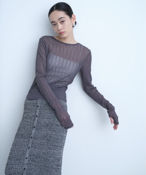 AIC.（エーアイシー）の「ウェーブ模様レーストップス（Tシャツ/カットソー・レディース・ダークパープル/ブラック/オフホワイト・FREE）」の6枚目の写真