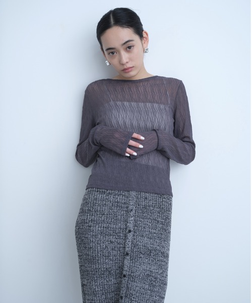 AIC.（エーアイシー）の「ウェーブ模様レーストップス（Tシャツ/カットソー・レディース・ダークパープル/ブラック/オフホワイト・FREE）」の9枚目の写真