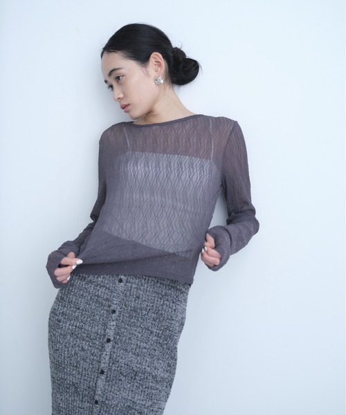 AIC.（エーアイシー）の「ウェーブ模様レーストップス（Tシャツ/カットソー・レディース・ダークパープル/ブラック/オフホワイト・FREE）」の10枚目の写真