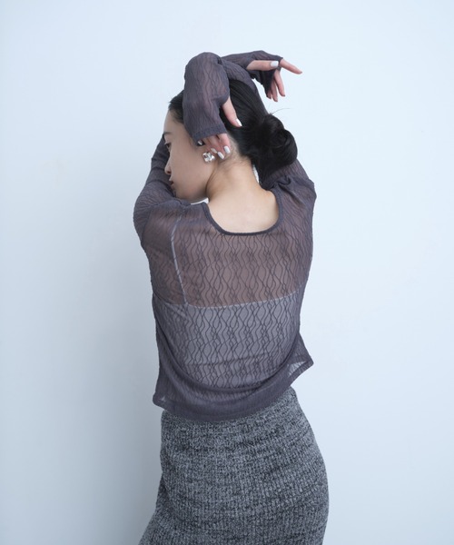 AIC.（エーアイシー）の「ウェーブ模様レーストップス（Tシャツ/カットソー・レディース・ダークパープル/ブラック/オフホワイト・FREE）」の14枚目の写真