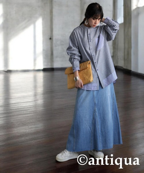 antiqua(アンティカ)の「レイヤードストライプシャツ(シャツ/ブラウス・レディース・ブルー系その他/ブラック・ONESIZE)」の8枚目の写真