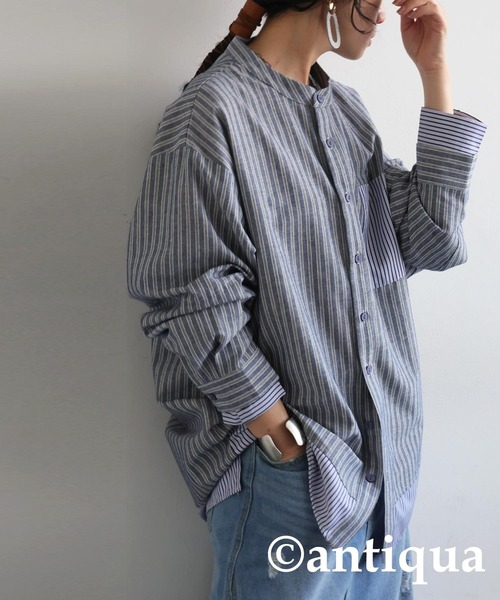 antiqua(アンティカ)の「レイヤードストライプシャツ(シャツ/ブラウス・レディース・ブルー系その他/ブラック・ONESIZE)」の9枚目の写真
