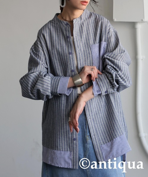 antiqua(アンティカ)の「レイヤードストライプシャツ(シャツ/ブラウス・レディース・ブルー系その他/ブラック・ONESIZE)」の11枚目の写真