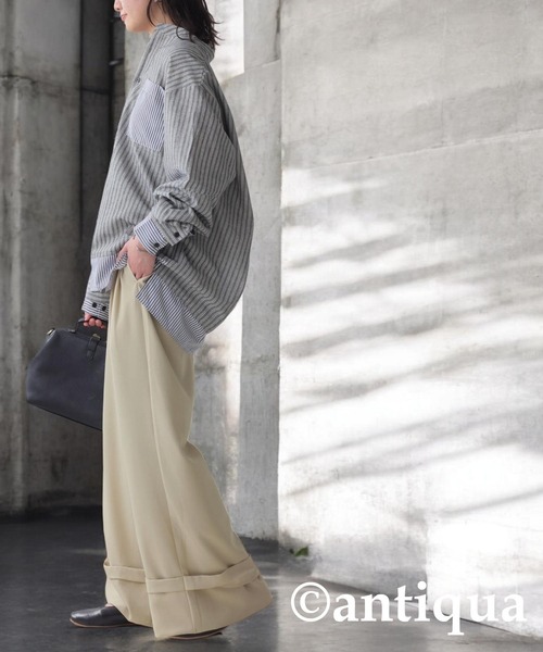 antiqua(アンティカ)の「レイヤードストライプシャツ(シャツ/ブラウス・レディース・ブルー系その他/ブラック・ONESIZE)」の3枚目の写真