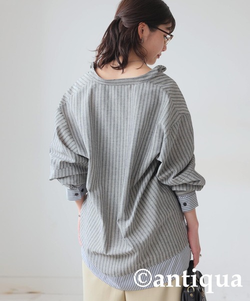 antiqua(アンティカ)の「レイヤードストライプシャツ(シャツ/ブラウス・レディース・ブルー系その他/ブラック・ONESIZE)」の5枚目の写真
