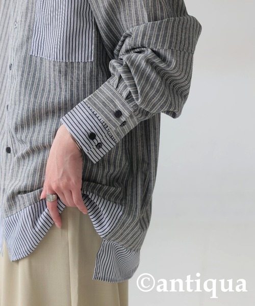 antiqua(アンティカ)の「レイヤードストライプシャツ(シャツ/ブラウス・レディース・ブルー系その他/ブラック・ONESIZE)」の6枚目の写真