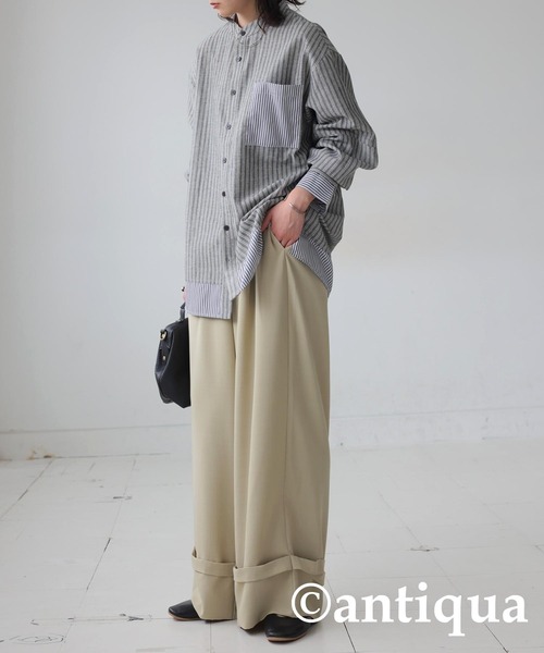 antiqua(アンティカ)の「レイヤードストライプシャツ(シャツ/ブラウス・レディース・ブルー系その他/ブラック・ONESIZE)」の7枚目の写真