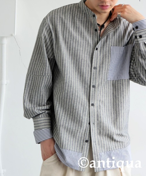 antiqua(アンティカ)の「レイヤードストライプシャツ(シャツ/ブラウス・レディース・ブルー系その他/ブラック・ONESIZE)」の21枚目の写真