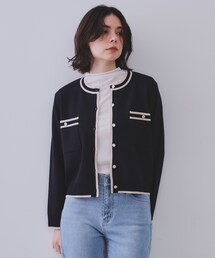 《美人百花掲載》配色ラインカーディガン/アンサンブル対応【洗濯機洗い可】