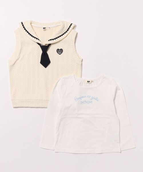 セール】ネクタイ付きセーラーベスト&長袖Tシャツ2枚セット(110