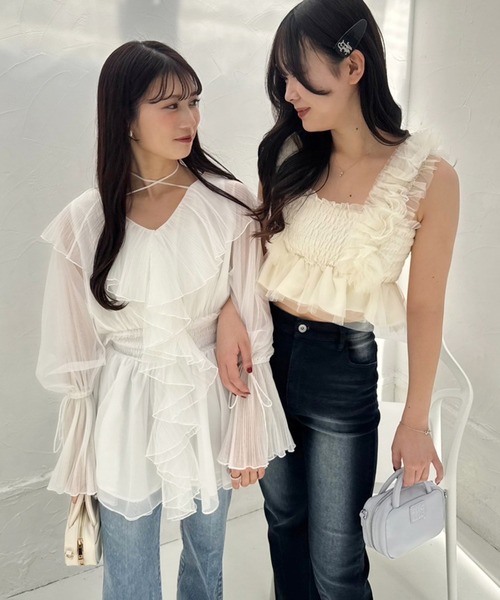 one after another NICE CLAUP（ワンアフターアナザーナイスクラップ）の「【tulle collection】バックレースアップビスチェ（キャミソール・レディース・ベージュ/アイボリー/ブラウン・FREE）」の22枚目の写真