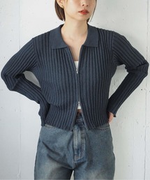 tiptop（ティップトップ）の「ダブルジップ襟付きリブカーディガン（カーディガン/ボレロ）」