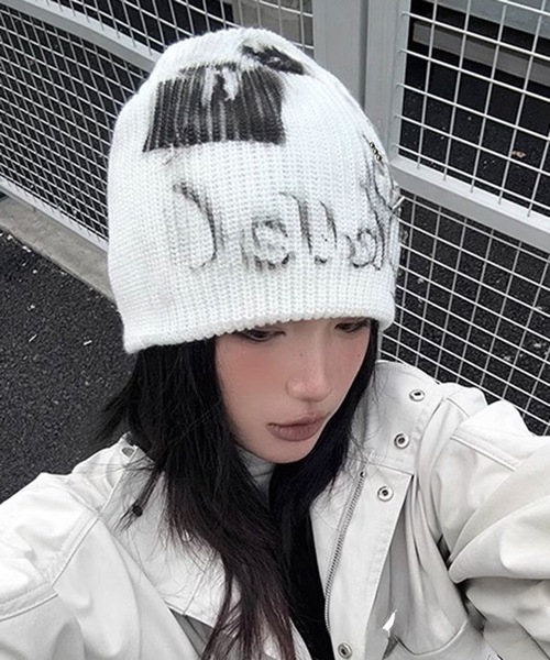 セール】ステンシルデザインロゴビーニー（ニットキャップ