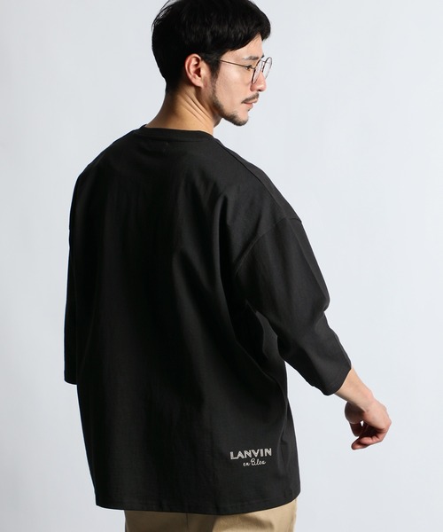 LANVIN en Bleu（ランバンオンブルー）の「ヘビーウェイト(8オンス) リラックスフィット 7分袖 ヘンリーTシャツ（Tシャツ/カットソー・メンズ・グレイッシュベージュ/オフホワイト/スミクロ・48/46/52/50）」の6枚目の写真