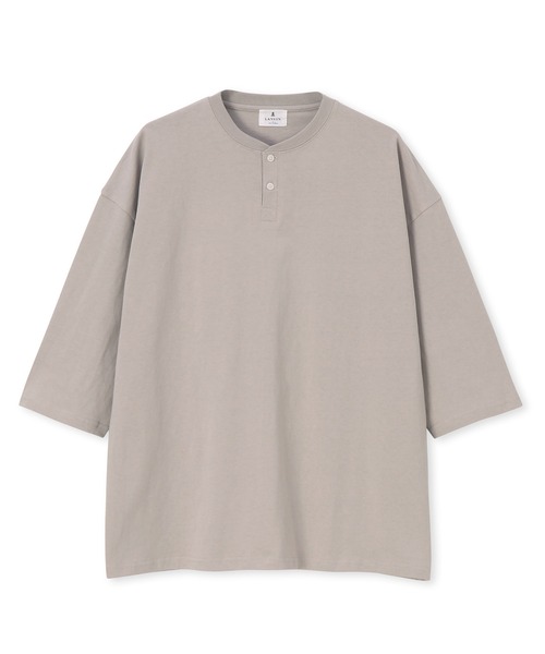 LANVIN en Bleu（ランバンオンブルー）の「ヘビーウェイト(8オンス) リラックスフィット 7分袖 ヘンリーTシャツ（Tシャツ/カットソー・メンズ・グレイッシュベージュ/オフホワイト/スミクロ・48/46/52/50）」の14枚目の写真