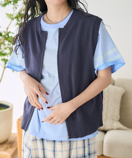 FREAK'S STORE(フリークスストア)の「バイオウォッシュ加工 ニットジップベスト(ベスト・レディース・ブラウン/グレー/ネイビー/ダークネイビー・フリ-)」の4枚目の写真