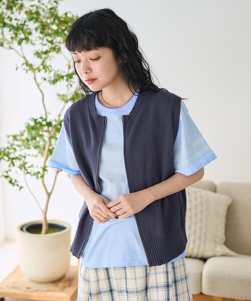 FREAK'S STORE(フリークスストア)の「バイオウォッシュ加工 ニットジップベスト(ベスト・レディース・ブラウン/グレー/ネイビー/ダークネイビー・フリ-)」の16枚目の写真