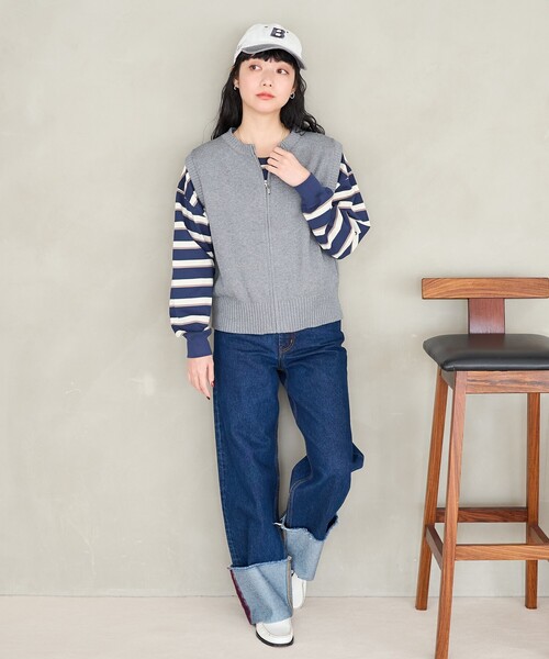 FREAK'S STORE(フリークスストア)の「バイオウォッシュ加工 ニットジップベスト(ベスト・レディース・ブラウン/グレー/ネイビー/ダークネイビー・フリ-)」の21枚目の写真