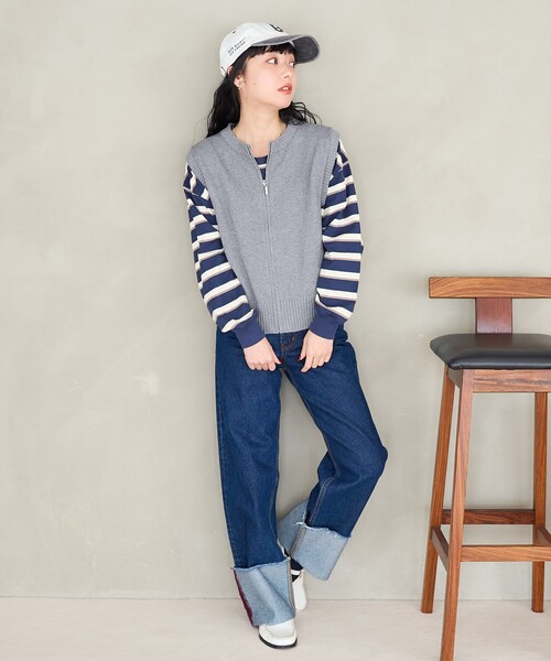 FREAK'S STORE(フリークスストア)の「バイオウォッシュ加工 ニットジップベスト(ベスト・レディース・ブラウン/グレー/ネイビー/ダークネイビー・フリ-)」の22枚目の写真