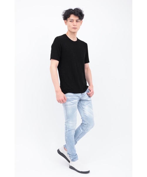 TORNADO MART(トルネードマート)の「TORNADO MART∴タイダルジャカードクルーネック半袖カットソー(Tシャツ/カットソー・メンズ・ブラック・M/L/LL/XXL)」の6枚目の写真