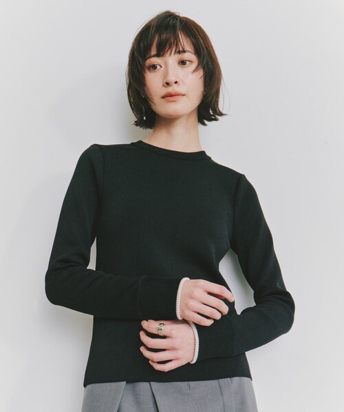 セール】スムースバイカラ‐クルーネックニット｜ウォッシャブル/冬服