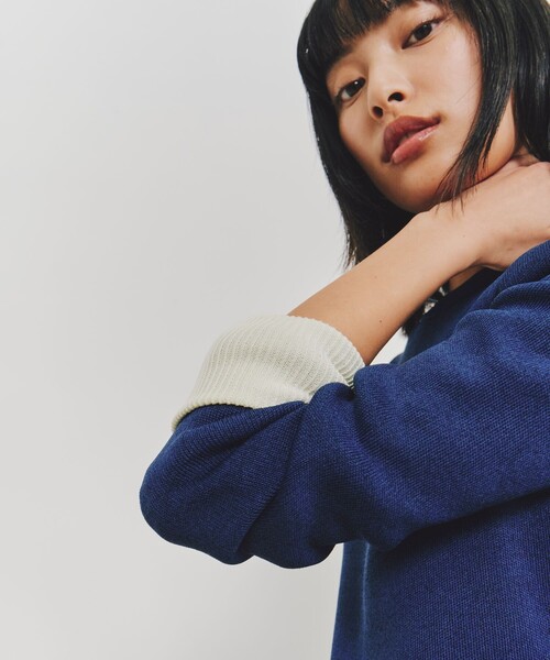 セール】スムースバイカラ‐クルーネックニット｜ウォッシャブル/冬服