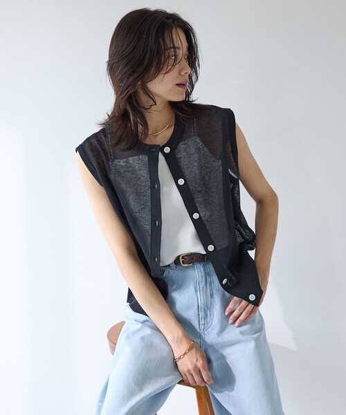 green label relaxing（グリーンレーベルリラクシング）の「シアーエアトップス -ウォッシャブル-（ニット/セーター・レディース・ターコイズブルー/ナチュラル/ブラウン/ブラック・FREE）」の2枚目の写真