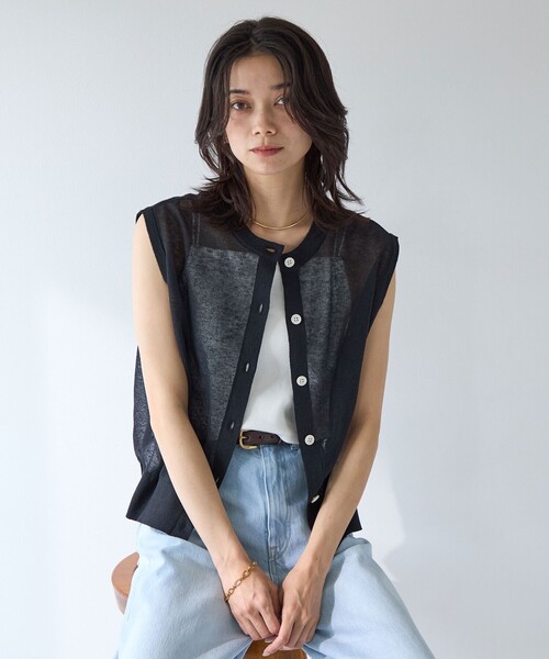green label relaxing（グリーンレーベルリラクシング）の「シアーエアトップス -ウォッシャブル-（ニット/セーター・レディース・ターコイズブルー/ナチュラル/ブラウン/ブラック・FREE）」の11枚目の写真