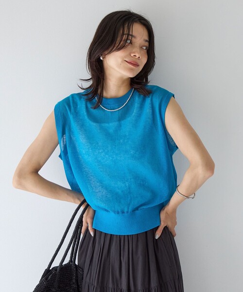 green label relaxing（グリーンレーベルリラクシング）の「シアーエアトップス -ウォッシャブル-（ニット/セーター・レディース・ターコイズブルー/ナチュラル/ブラウン/ブラック・FREE）」の5枚目の写真
