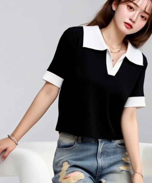 配色開襟ポロTシャツ（Tシャツ/カットソー）｜paravion
