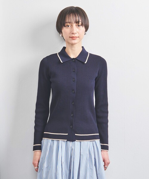 ユナイテッドアローズ　UNITEDARROWS ネイビー　ブルー　カーディガン リブ ポロニット カーディガン（カーディガン/ボレロ）｜UNITED