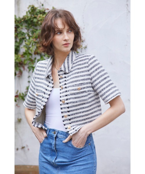 【新品未使用】Estella.K ツイードベスト セール】Caroline Tweed Jacket カラー付ツイードJK（その他トップス