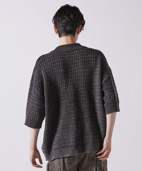 完売品>CLEL ヴィンテージデザイン 3Dジャガード半袖ニットポロ