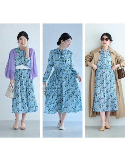 cawaii(カワイイ)の「一面に広がる青い花のリボンネックミディアムワンピース(ワンピース・レディース・ブルー・FREE)」の9枚目の写真