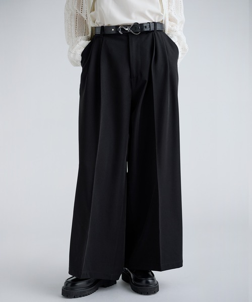 エバークリース2タックセンタープレスワイドフレアスラックス