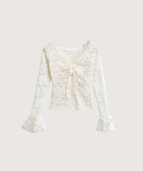 LA POMME petit(ラポミ・プチ)の「Romantic Lace Motif Flare Top(Tシャツ/カットソー・レディース・ホワイト/ブラック・FREE)」の2枚目の写真