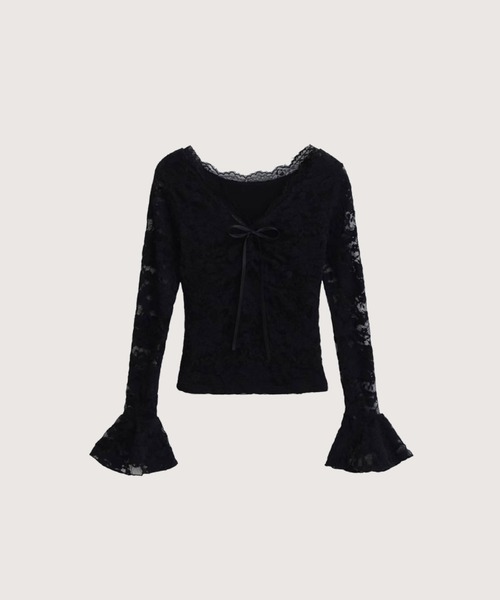 LA POMME petit(ラポミ・プチ)の「Romantic Lace Motif Flare Top(Tシャツ/カットソー・レディース・ホワイト/ブラック・FREE)」の1枚目の写真