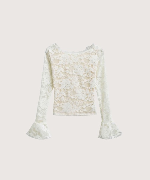 LA POMME petit(ラポミ・プチ)の「Romantic Lace Motif Flare Top(Tシャツ/カットソー・レディース・ホワイト/ブラック・FREE)」の3枚目の写真