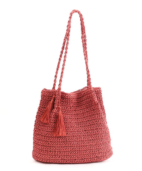 COOCO（クーコ）の「ペーパー編みロングハンドルトートバッグ（かごバッグ・レディース・グレー系/サックスブルー/ブラック/ライトグリーン/キャメル/レッド・FREE）」の8枚目の写真