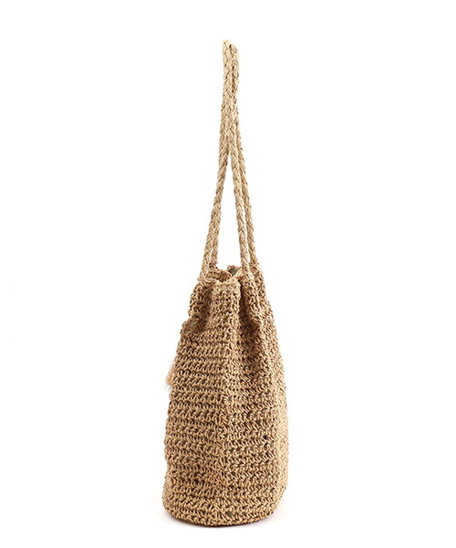 COOCO（クーコ）の「ペーパー編みロングハンドルトートバッグ（かごバッグ・レディース・グレー系/サックスブルー/ブラック/ライトグリーン/キャメル/レッド・FREE）」の18枚目の写真