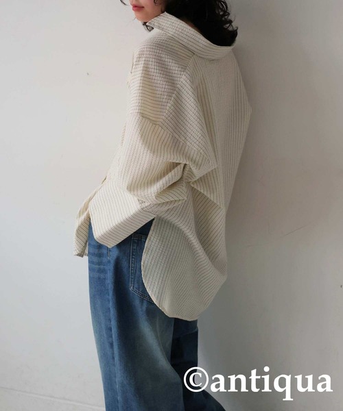 antiqua(アンティカ)の「ビッグカフスストライプシャツ(シャツ/ブラウス・レディース・ブルー/アイボリー・ONESIZE)」の12枚目の写真