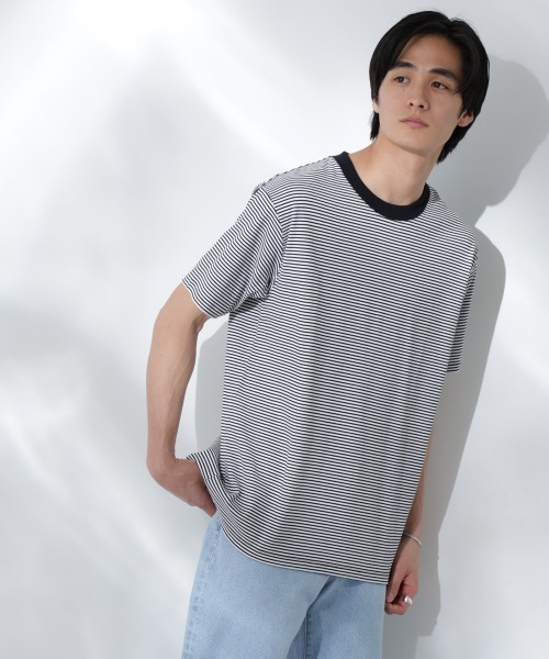 NANO universe（ナノユニバース）の「Anti Soaked(R)  汗染み防止 ボーダーミドルシルエットTシャツ（Tシャツ/カットソー・メンズ・ホワイト/ベージュ/ライトカーキ/チャコール・S/M/L）」の5枚目の写真