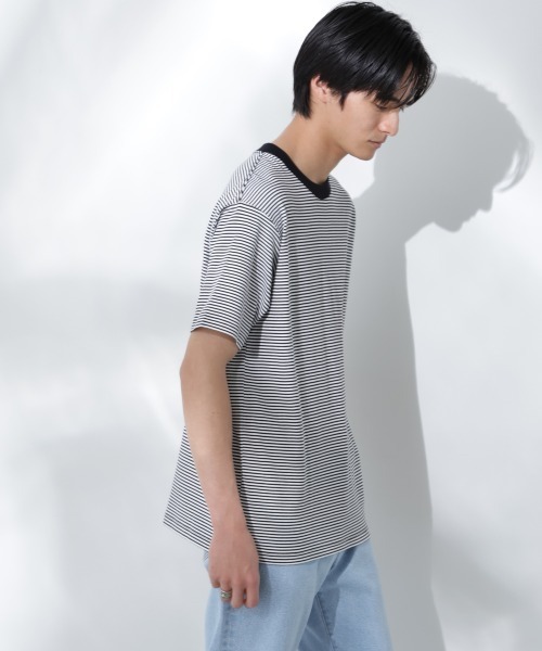 NANO universe（ナノユニバース）の「Anti Soaked(R)  汗染み防止 ボーダーミドルシルエットTシャツ（Tシャツ/カットソー・メンズ・ホワイト/ベージュ/ライトカーキ/チャコール・S/M/L）」の6枚目の写真