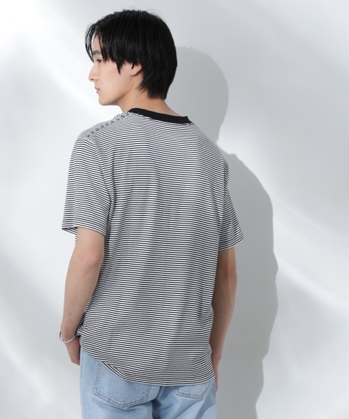 NANO universe（ナノユニバース）の「Anti Soaked(R)  汗染み防止 ボーダーミドルシルエットTシャツ（Tシャツ/カットソー・メンズ・ホワイト/ベージュ/ライトカーキ/チャコール・S/M/L）」の7枚目の写真