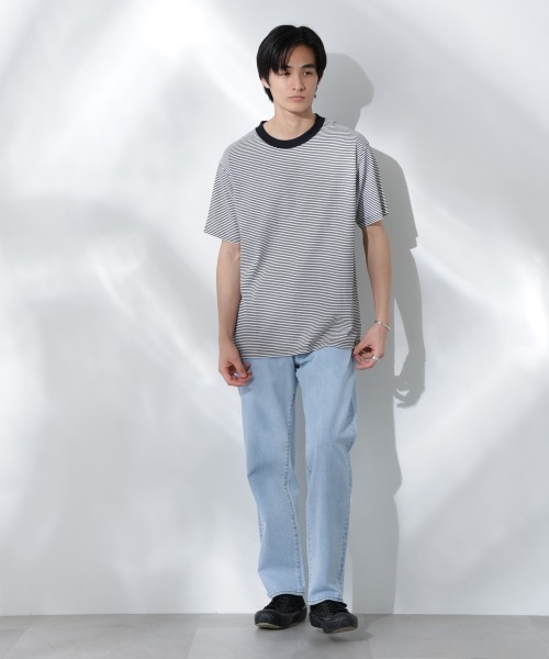 NANO universe（ナノユニバース）の「Anti Soaked(R)  汗染み防止 ボーダーミドルシルエットTシャツ（Tシャツ/カットソー・メンズ・ホワイト/ベージュ/ライトカーキ/チャコール・S/M/L）」の8枚目の写真