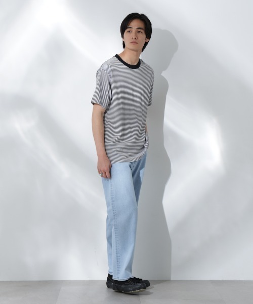 NANO universe（ナノユニバース）の「Anti Soaked(R)  汗染み防止 ボーダーミドルシルエットTシャツ（Tシャツ/カットソー・メンズ・ホワイト/ベージュ/ライトカーキ/チャコール・S/M/L）」の10枚目の写真