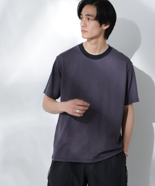 NANO universe（ナノユニバース）の「Anti Soaked(R)  汗染み防止 ボーダーミドルシルエットTシャツ（Tシャツ/カットソー・メンズ・ホワイト/ベージュ/ライトカーキ/チャコール・S/M/L）」の12枚目の写真